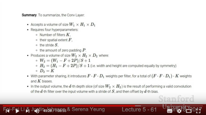 Convoluiton Layer Summary